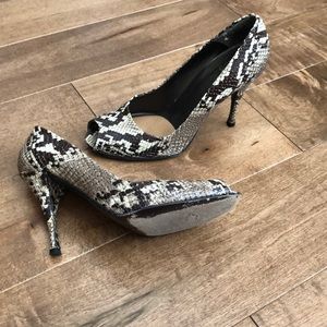 Stuart Weitzman Snake Skin Peep Toe Pumps
